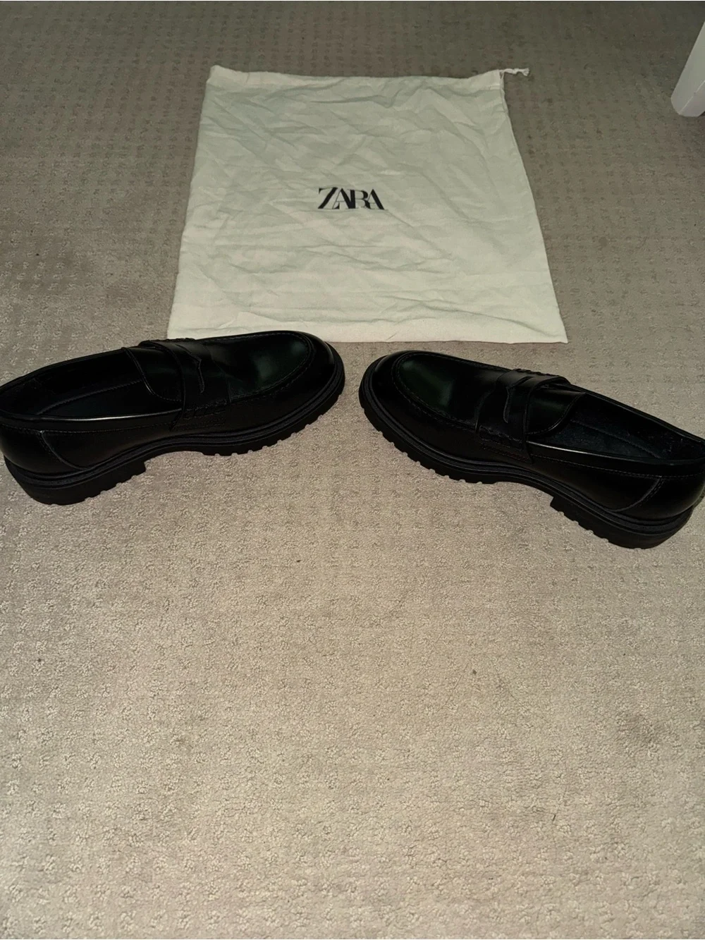 Zara Black Leather Penny Loafers